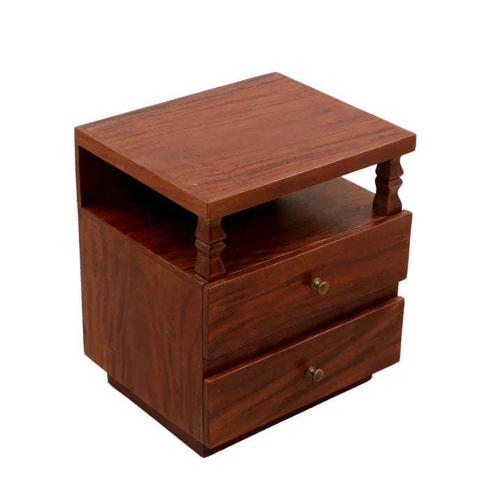 Pillared Dual Drawer Bedside Table