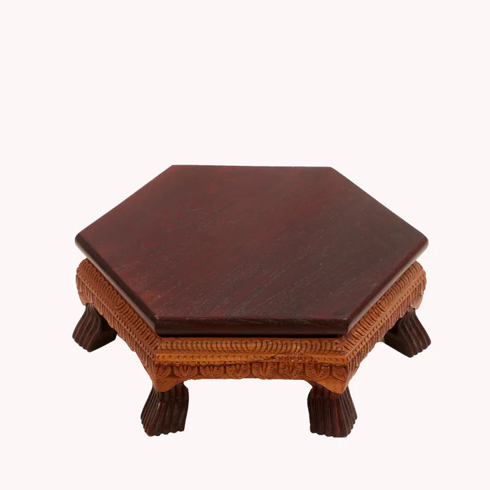 Delicate Leaf dual Tone Hexagonal TEAK Wood Bajot