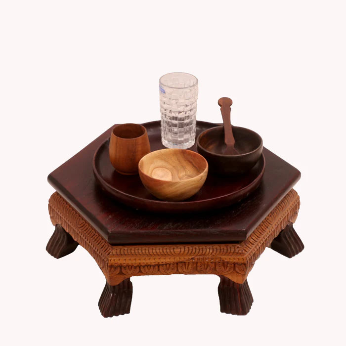 Delicate Leaf dual Tone Hexagonal TEAK Wood Bajot