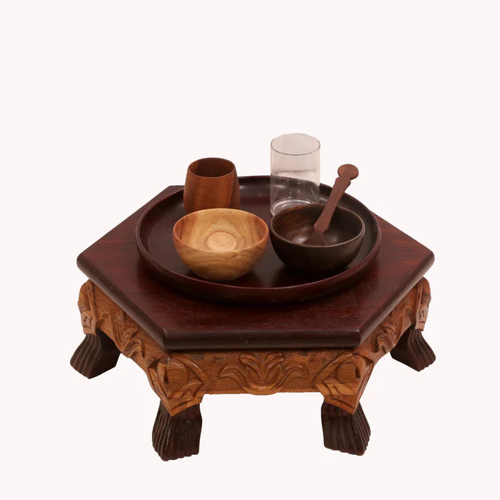 Solid Rustic dual Tone Hexagonal Wooden Bajot