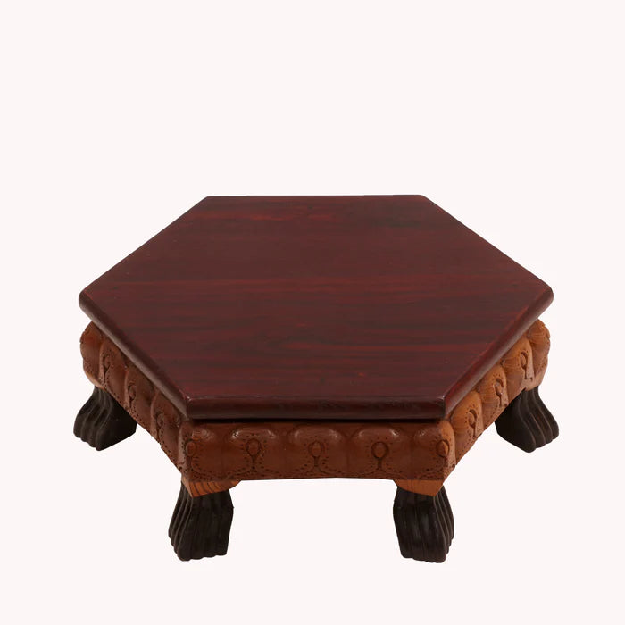 Delicate Floral dual Tone Hexagonal TEAK Wood Bajot/Choki