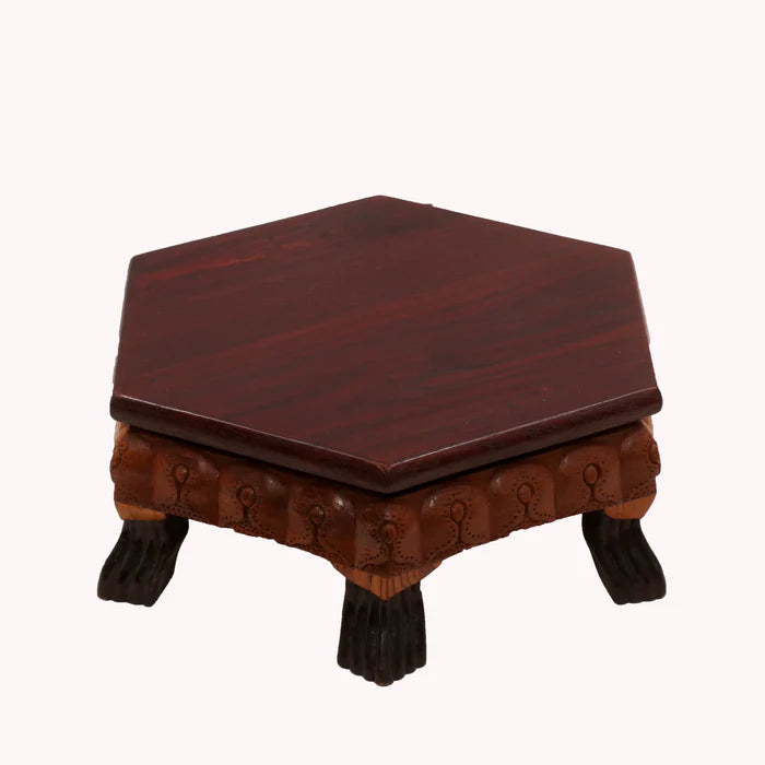 Delicate Floral dual Tone Hexagonal TEAK Wood Bajot/Choki