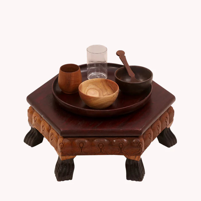 Delicate Floral dual Tone Hexagonal TEAK Wood Bajot/Choki