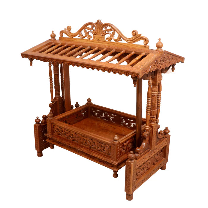 Simple Vintage Canopy Handmade Wooden Cradle