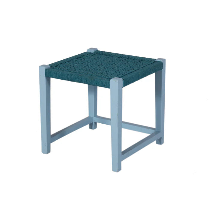 Teal and White Wooden Stool - Sky