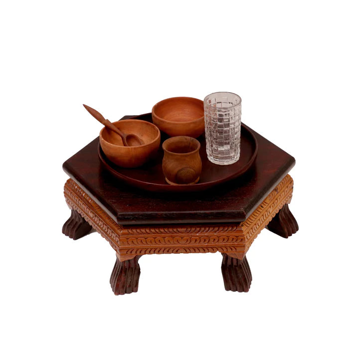 Intricate Leaf dual Tone Hexagonal TEAK Wood Bajot