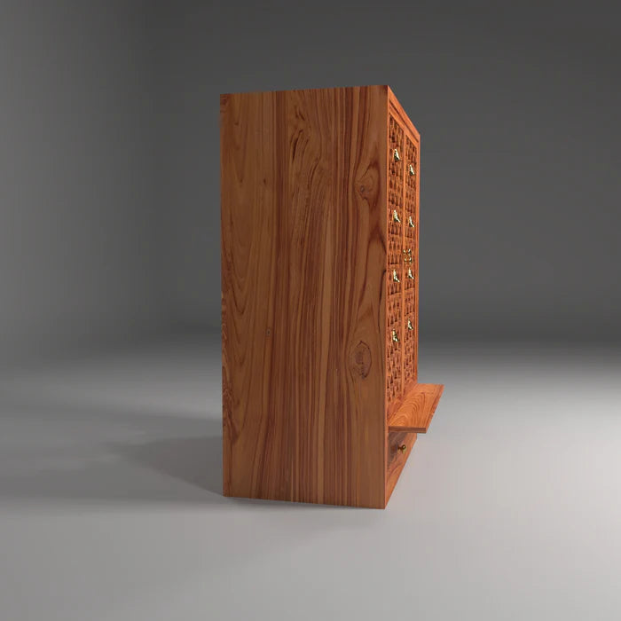 Jali 2 Door Floral Design Teak Wood Natural finish with backside om sign