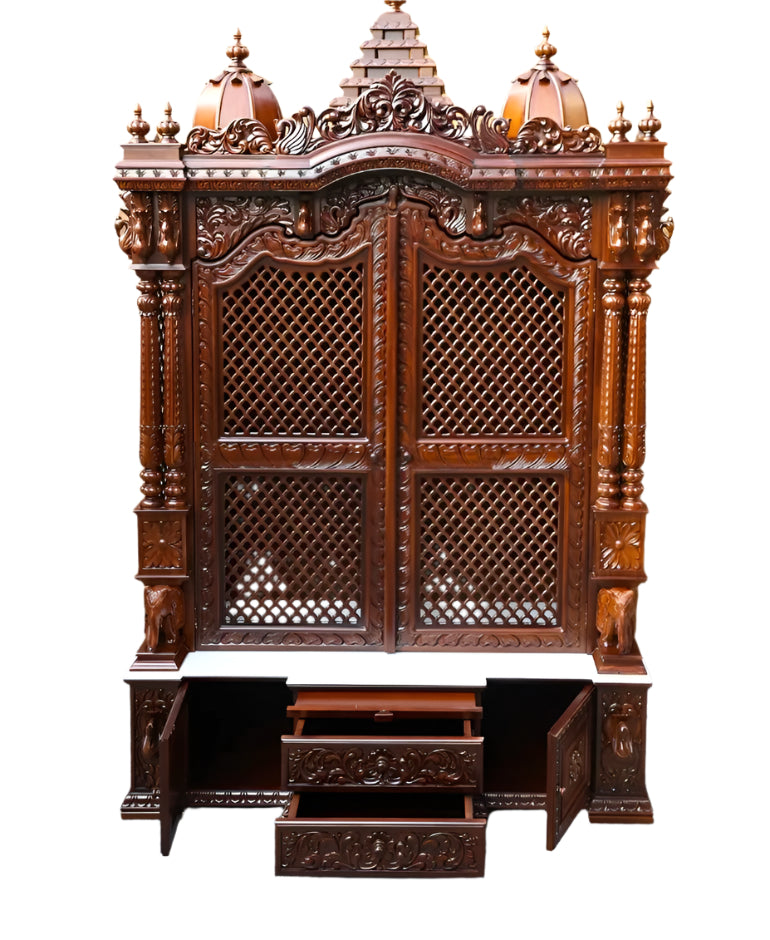 81''Large Wooden Temple Handmade Carving Wooden Mandir Natural Pooja Home Puja Mandir