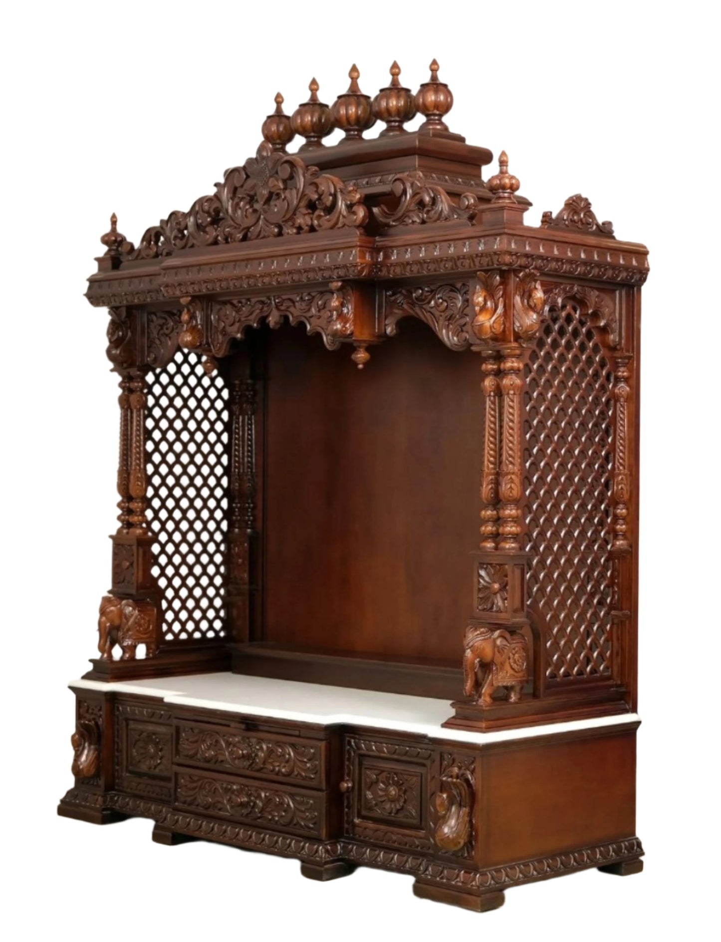 71" Large Wood Carved Designer Puja Temple