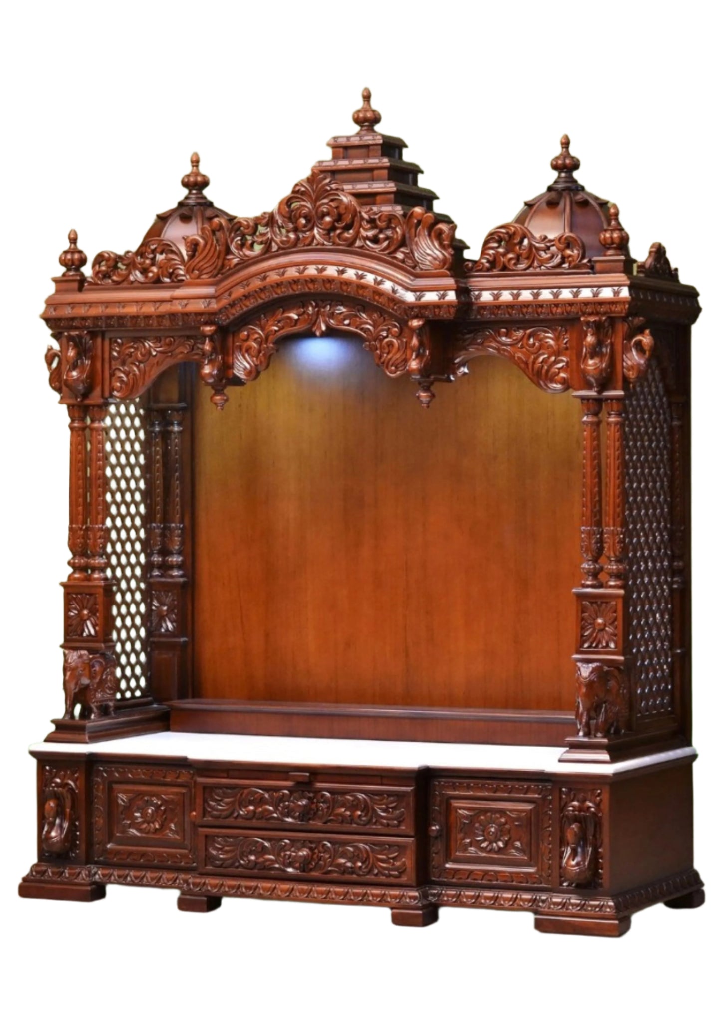 70" Large Designer Wooden Temple with Double Drawer Wooden Pooja Mandir