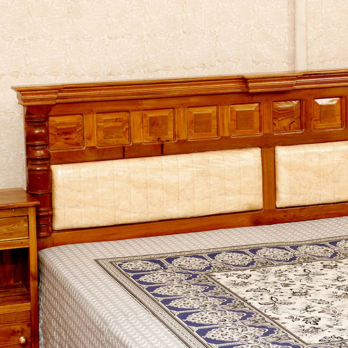 Solid Wood Bed in Light Brown Finish