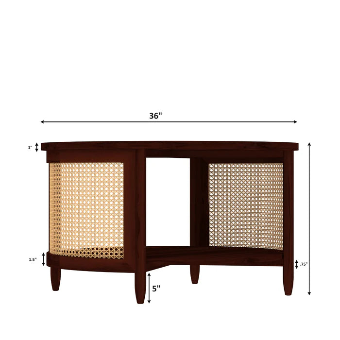 Oriante Round Top Cane Finished Wooden Handmade Coffee Table
