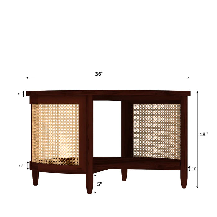 Oriante Round Top Cane Finished Wooden Handmade Coffee Table