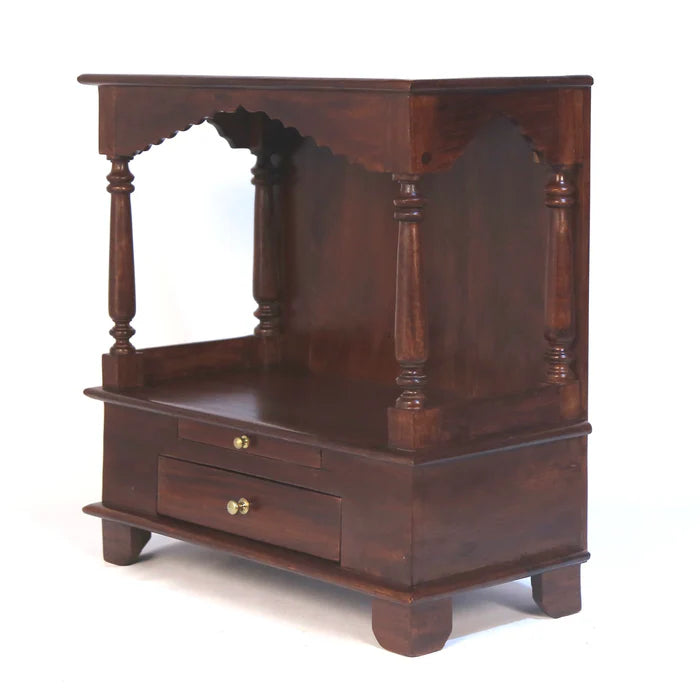 Solid Carved Wooden Temple - Red Tone Finish
