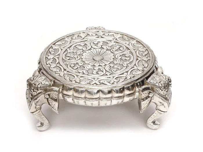 White Metal Fitted Elephant Bajot