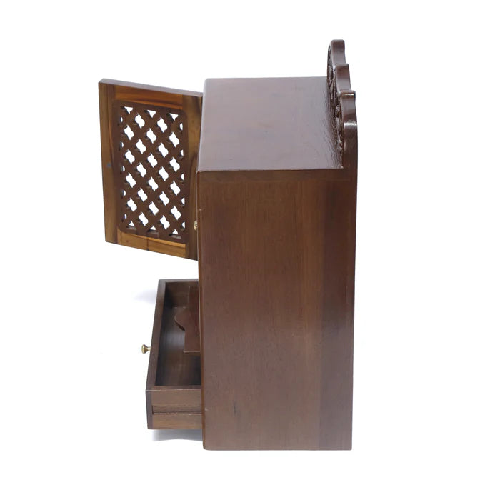 God Carved Panel 1 Drawer with Tray Wooden Temple