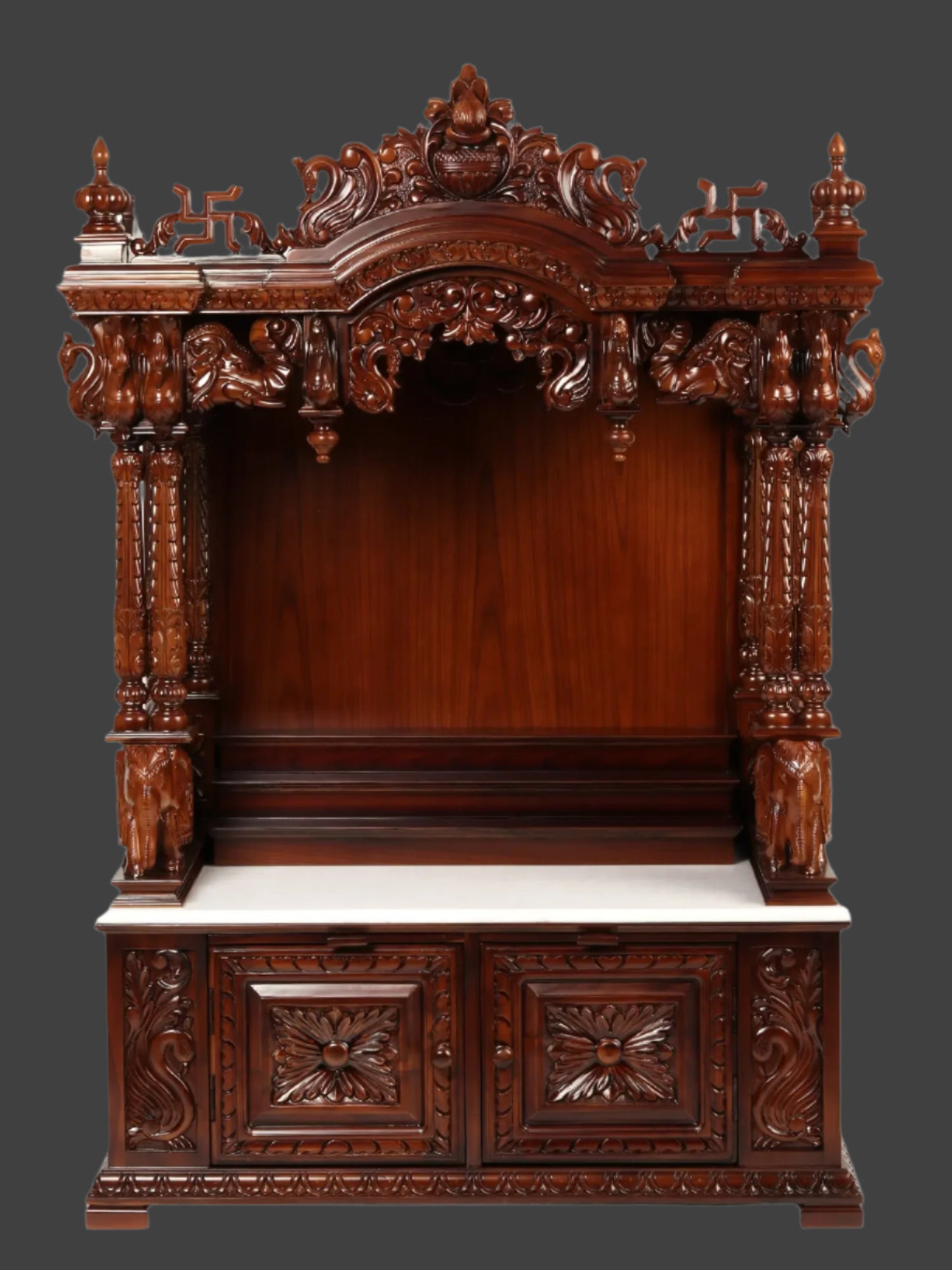 54" Large Wooden Carved Designer Pooja Temple