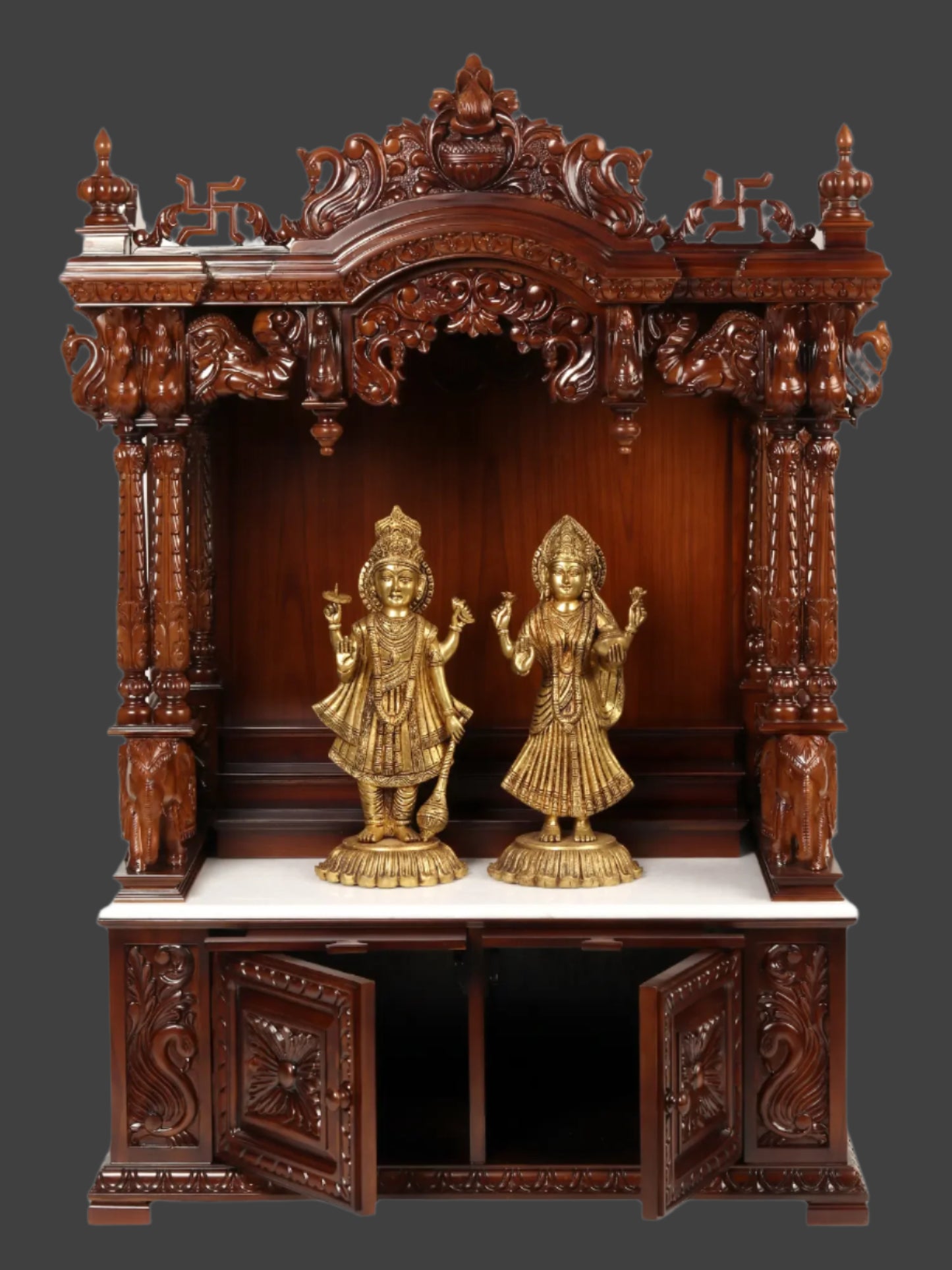 54" Large Wooden Carved Designer Pooja Temple