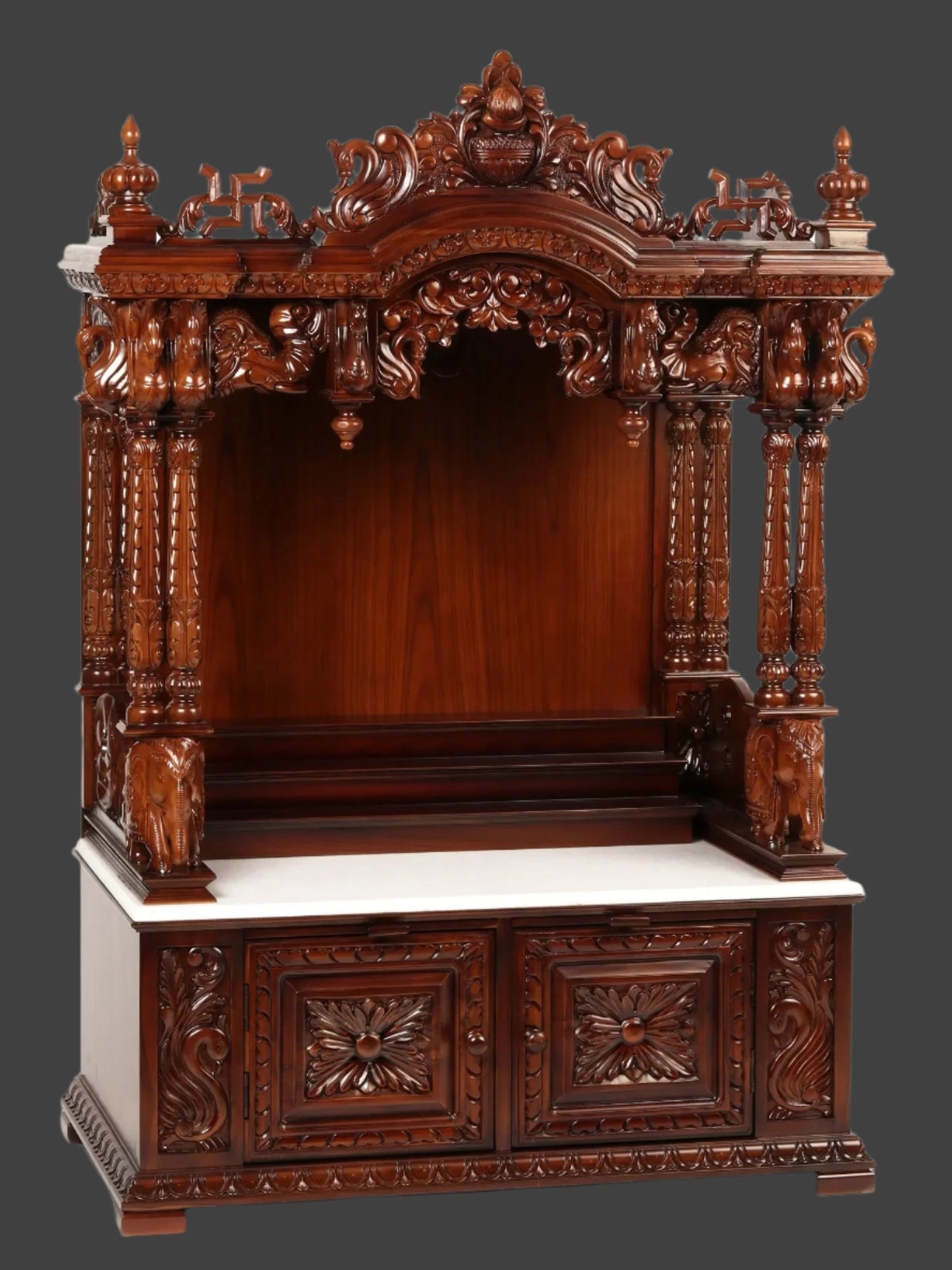 54" Large Wooden Carved Designer Pooja Temple