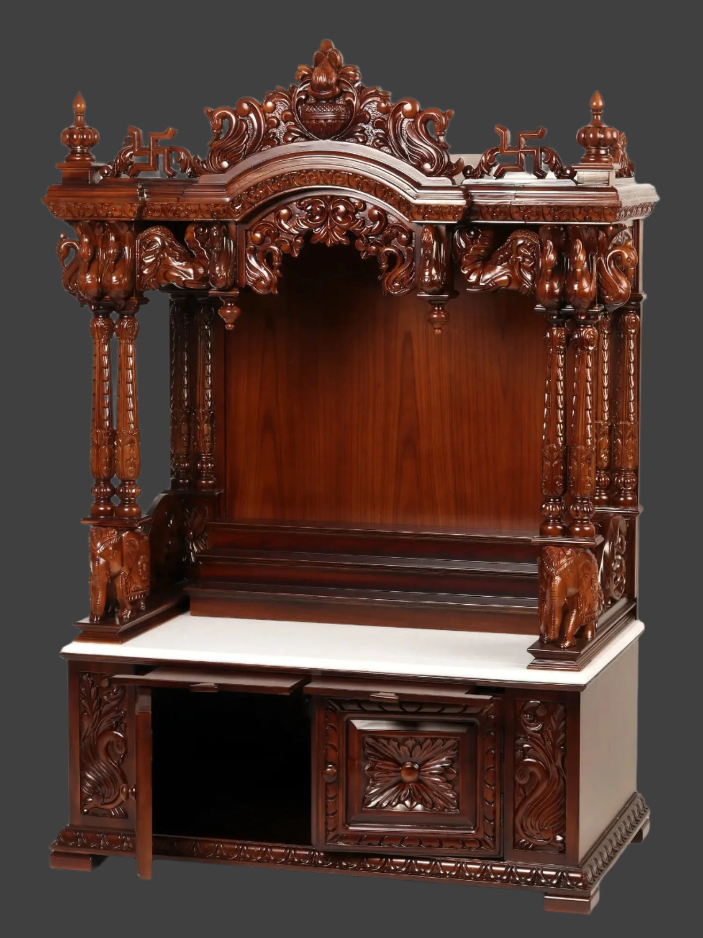54" Large Wooden Carved Designer Pooja Temple