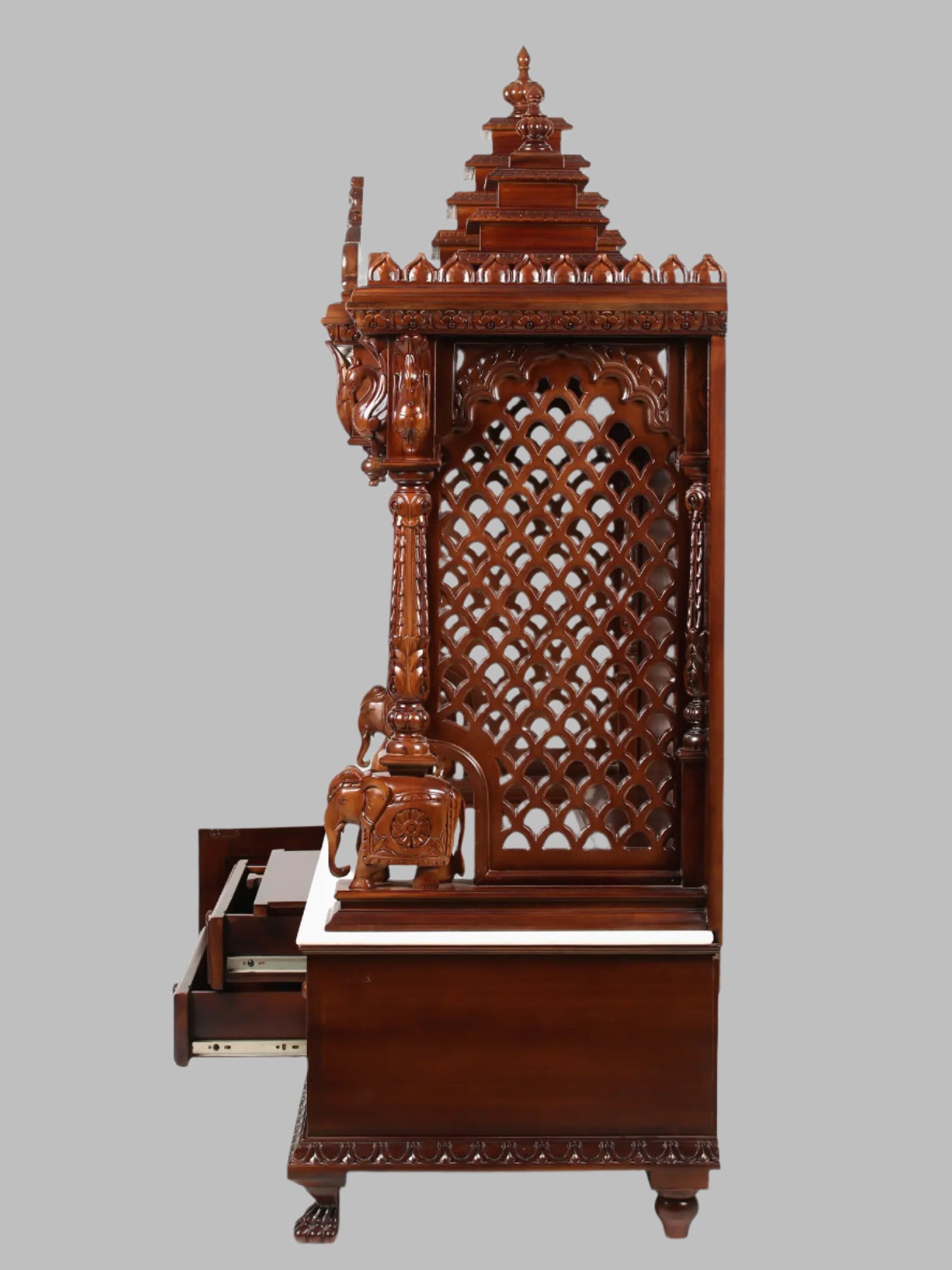 64" Large Wooden Carved Designer Pooja Temple