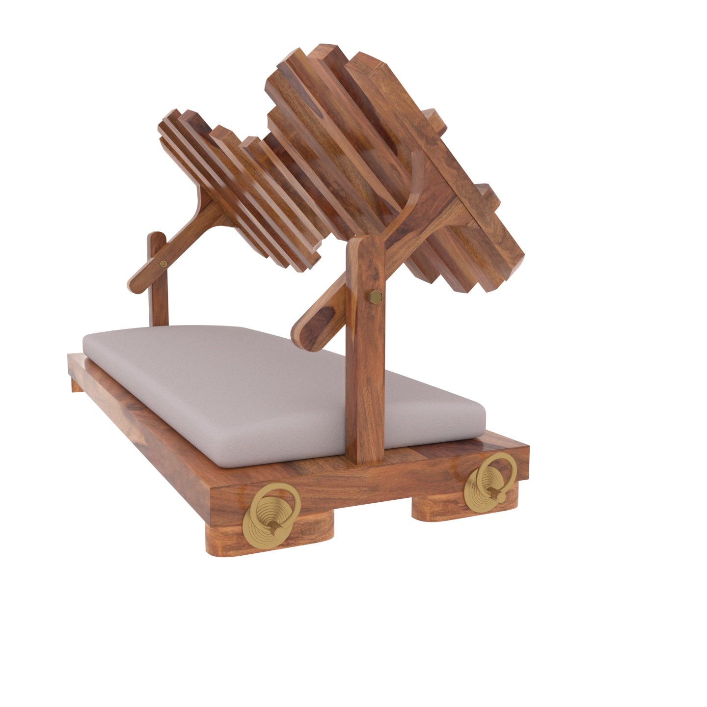 Classic wooden swing with comfortable velvet cushion