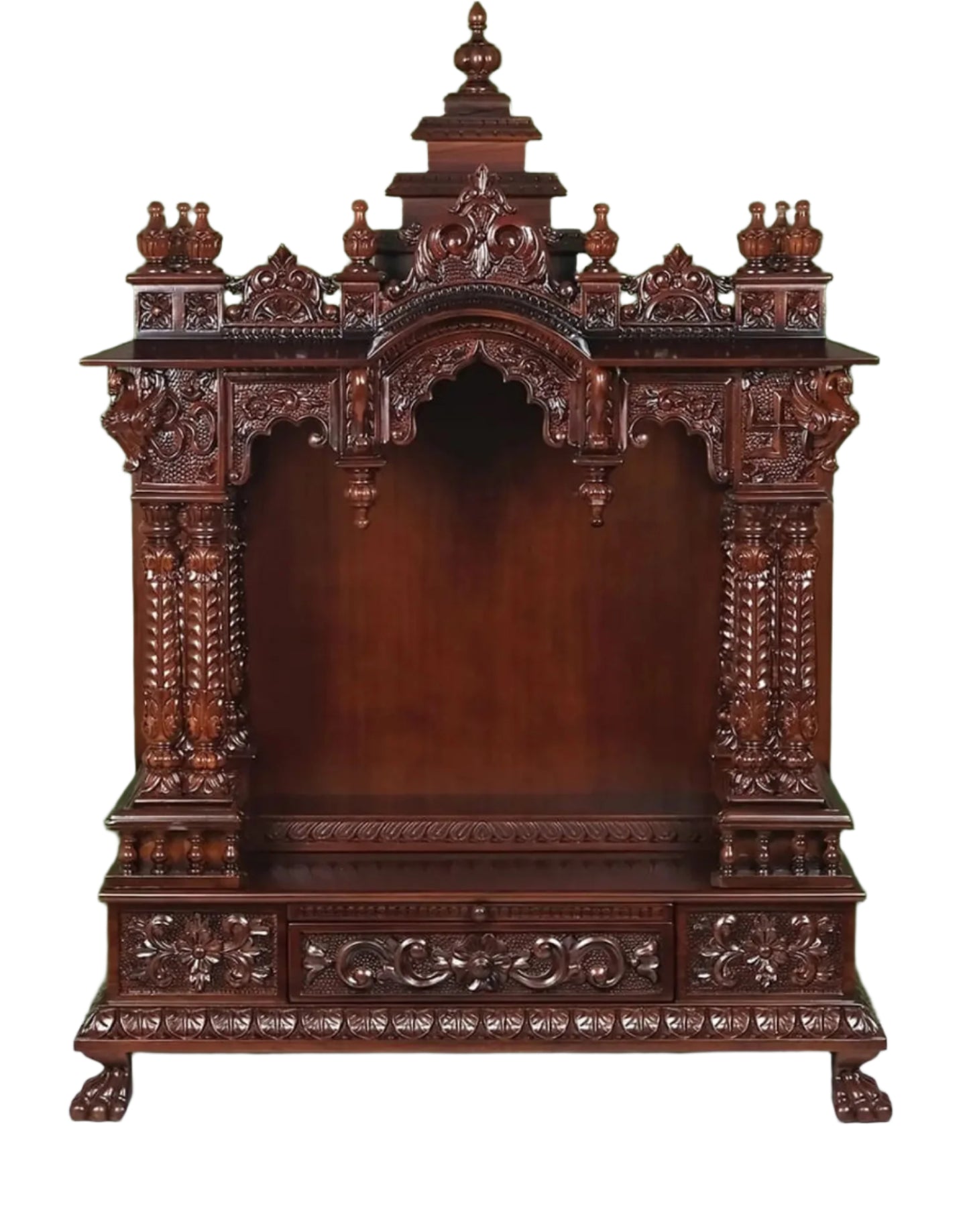 44" Wood Carved Designer Puja Temple