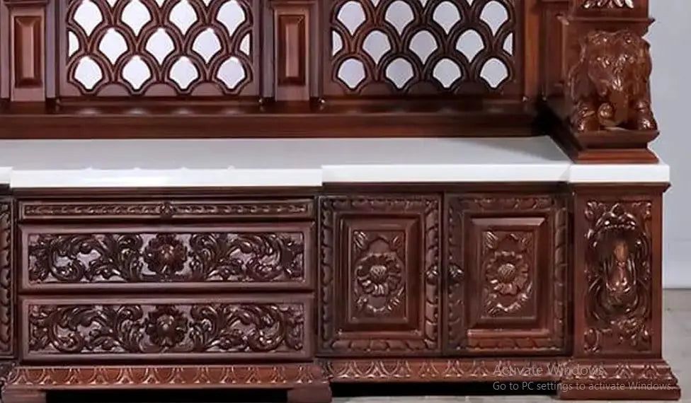 Handcrafted wood and marble temple for home pooja room