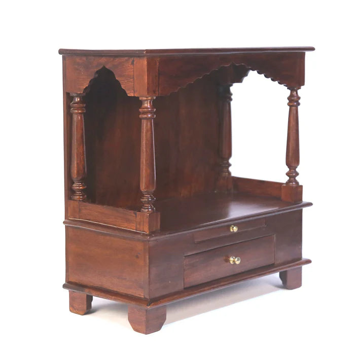 Solid Carved Wooden Temple - Red Tone Finish