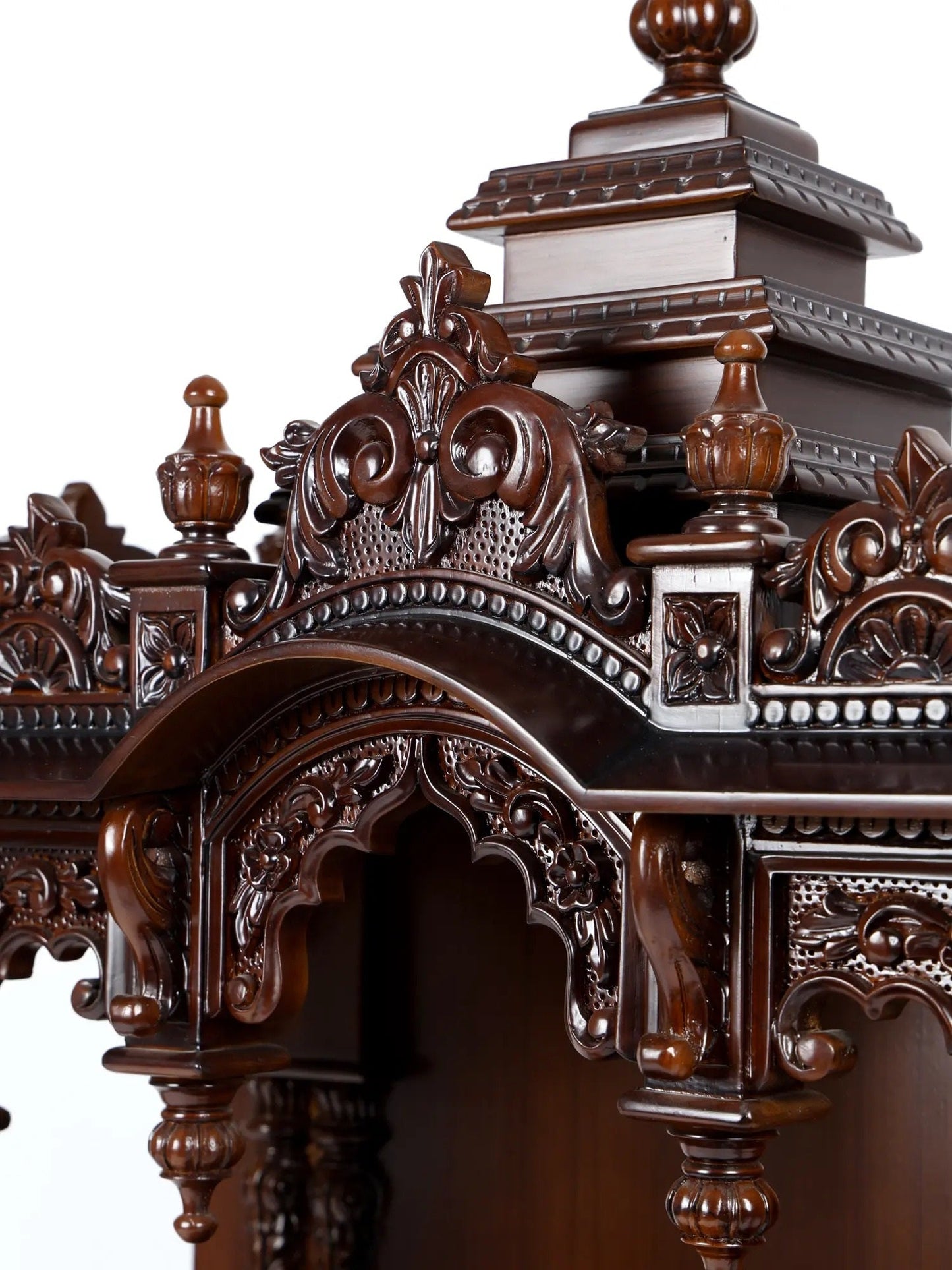 Wood carved designer temple with traditional Indian architecture