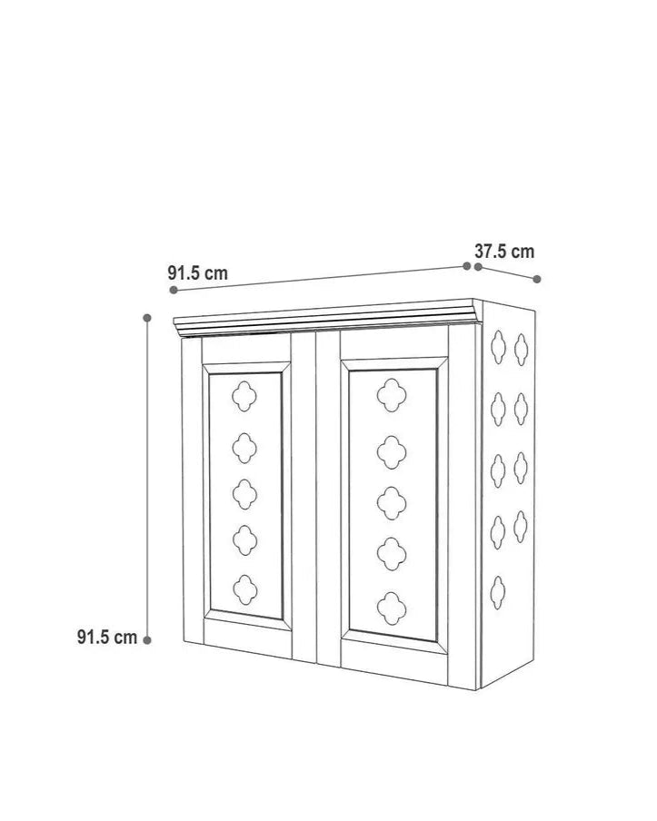 Wall mount puja mandir with door having flower cutouts & bells