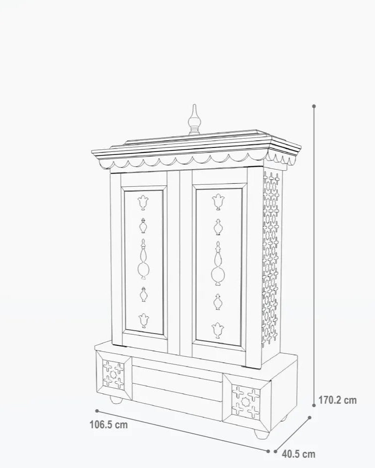 Beautifully crafted free-standing puja temple with door