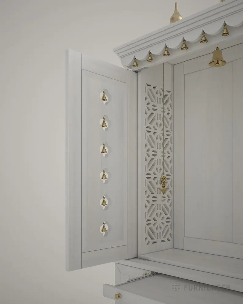 Beautifully crafted free-standing puja temple with door