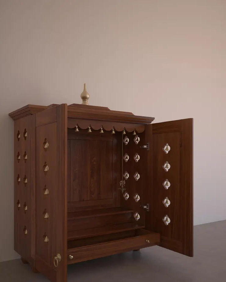 Handcrafted solid wood 2-step puja temple