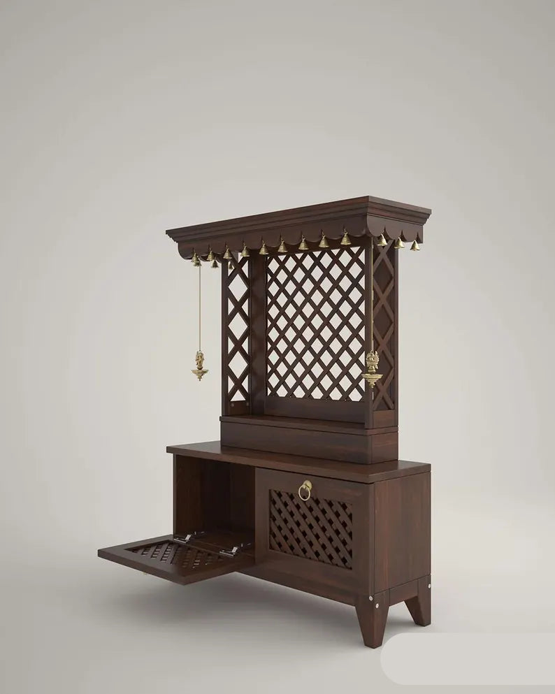 Puja mandir for home with storage unit