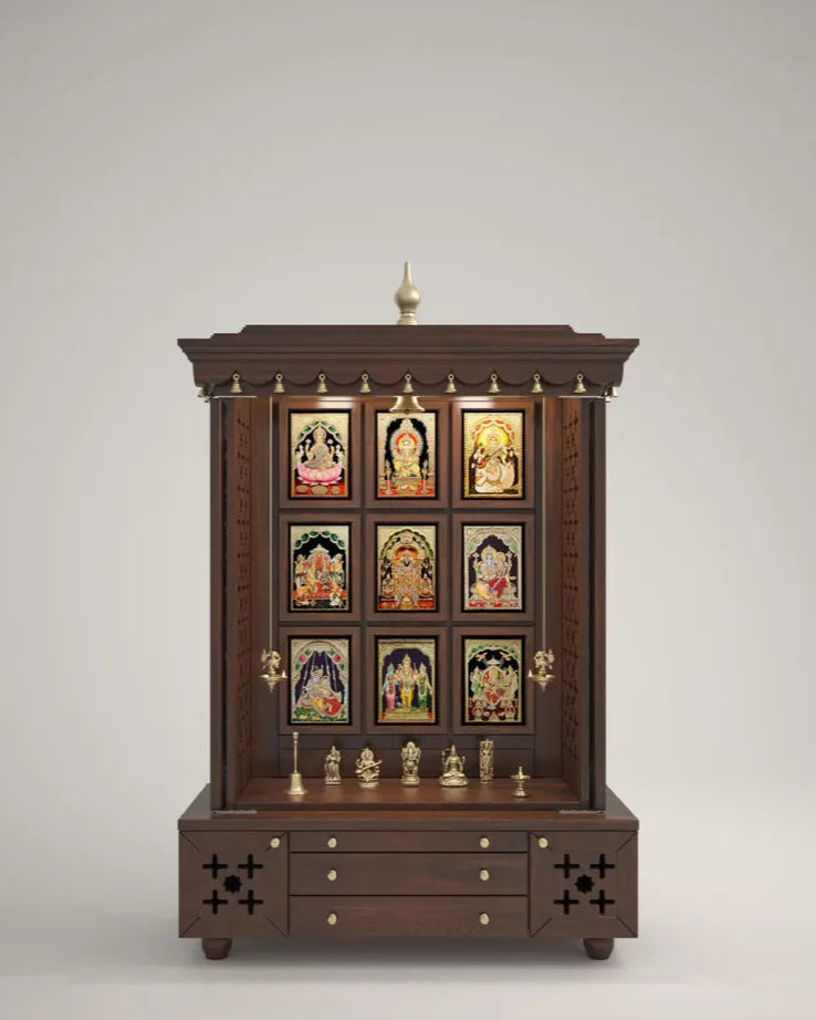 Beautifully crafted free-standing puja temple with door