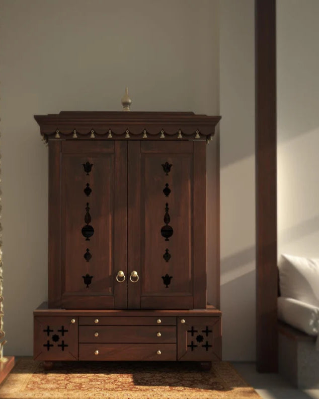 Beautifully crafted free-standing puja temple with door