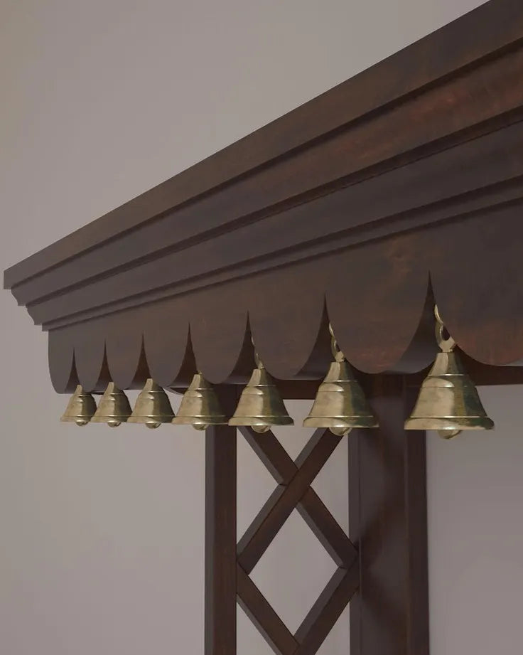 Wall mount Pooja Mandir with pure brass bells in premium