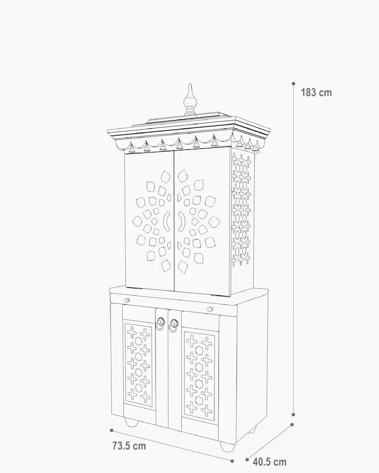 Beautiful Free Standing Puja Mandapam with Doors & Brass Accents
