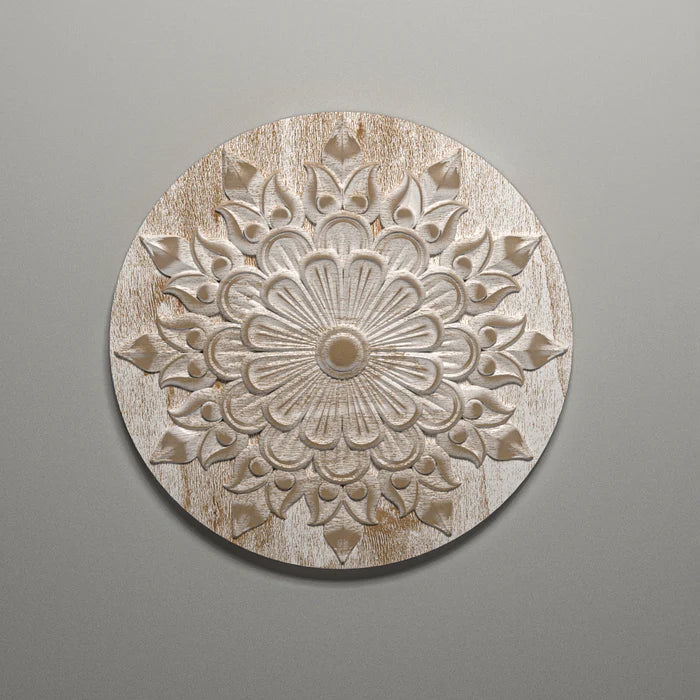 Captivating Carved Flower White Distressed Wall Art for a Rustic Elegance