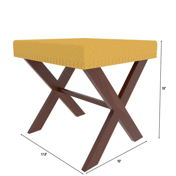 Vintage Light Yellow Finished Wooden Handmade Stool