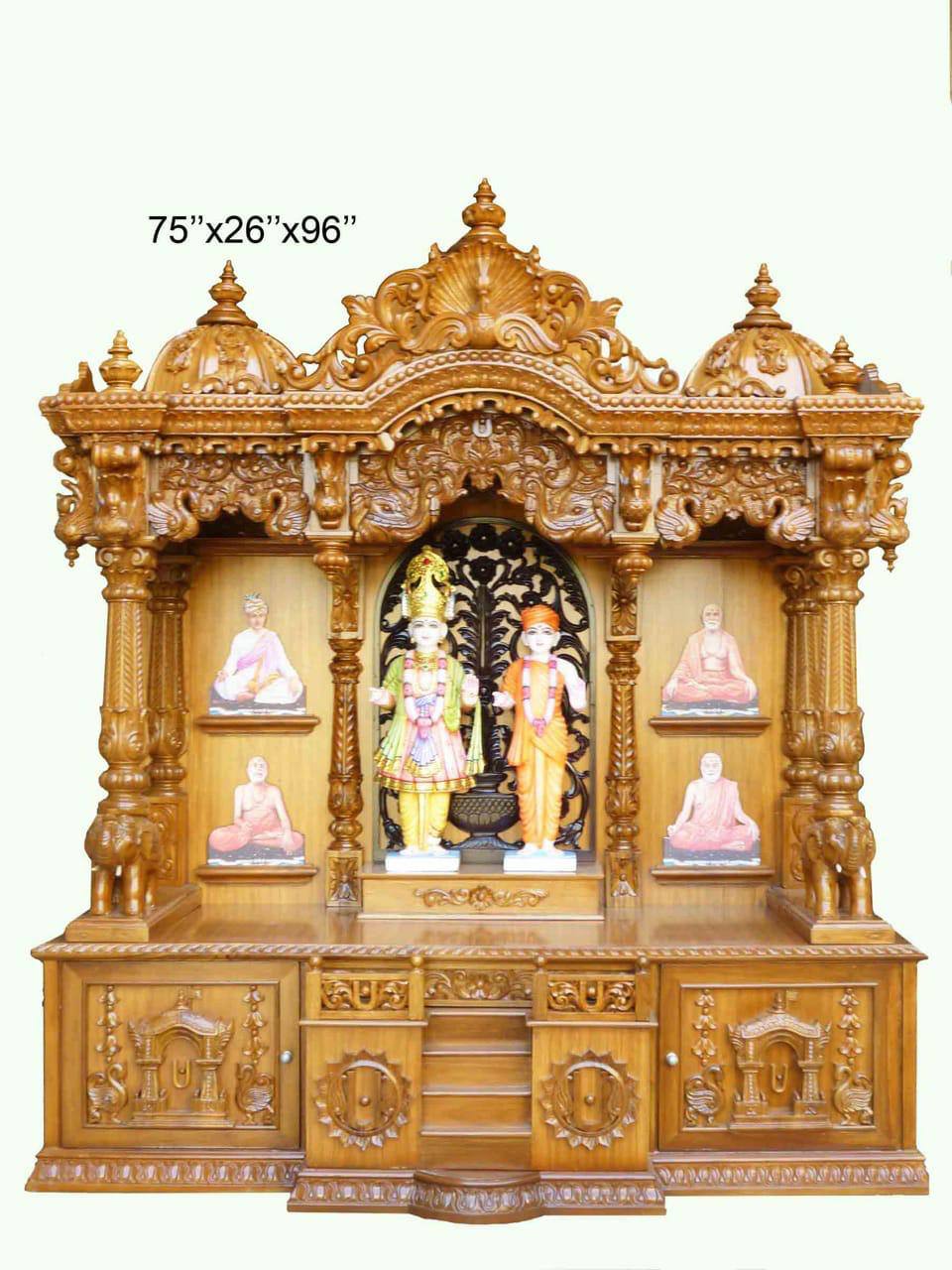 Handmade wooden Hindu temple for home prayer space