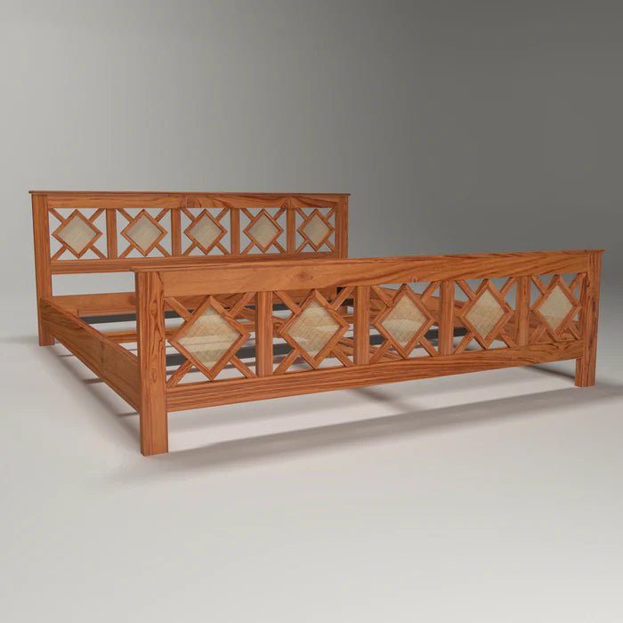 Solid wood Cane Diamond shape Bed