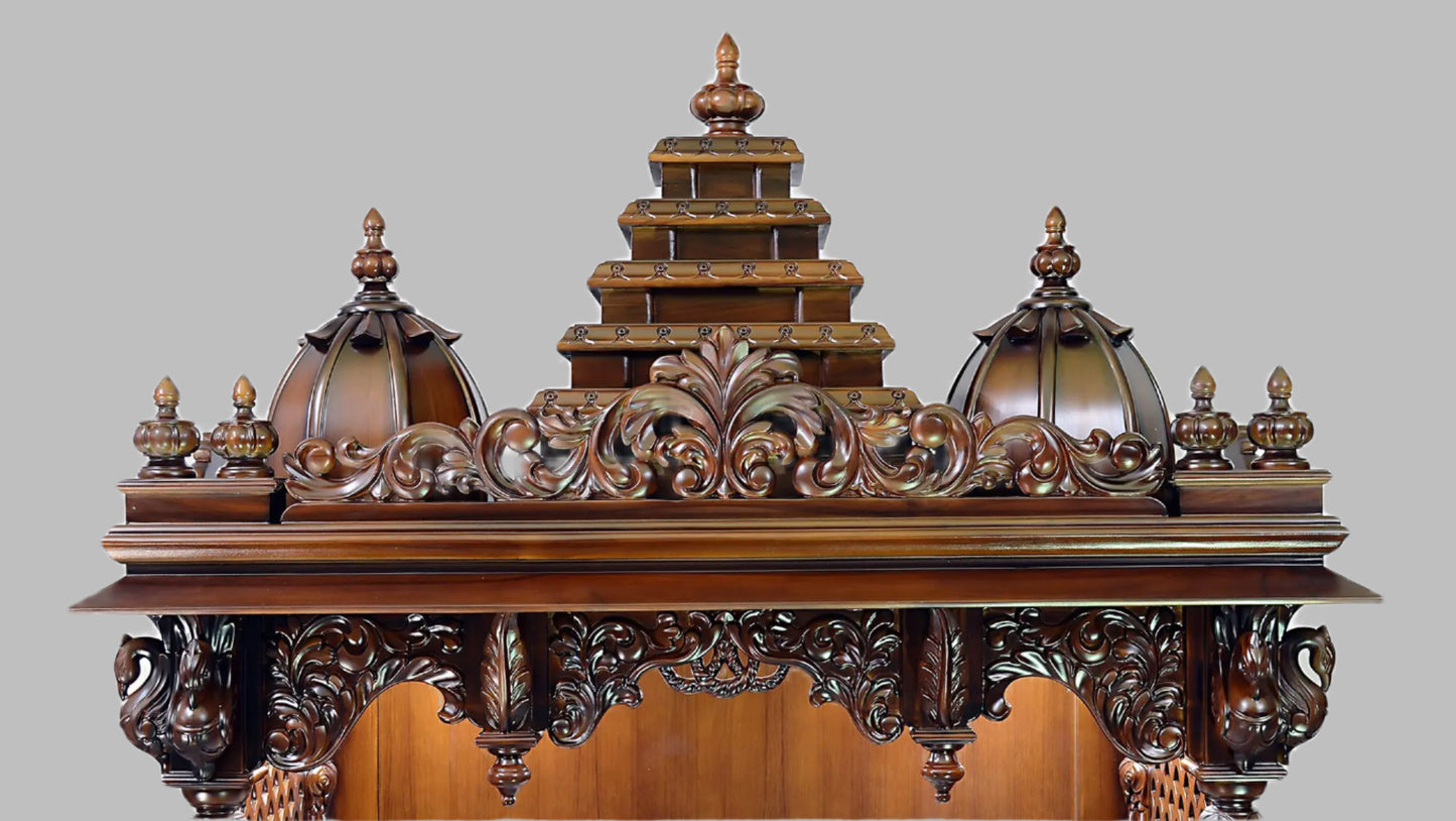 Large Designer Wooden Temple | Wooden Pooja Mandir | Temple With Doors & Drawers | Handmade | Made In India