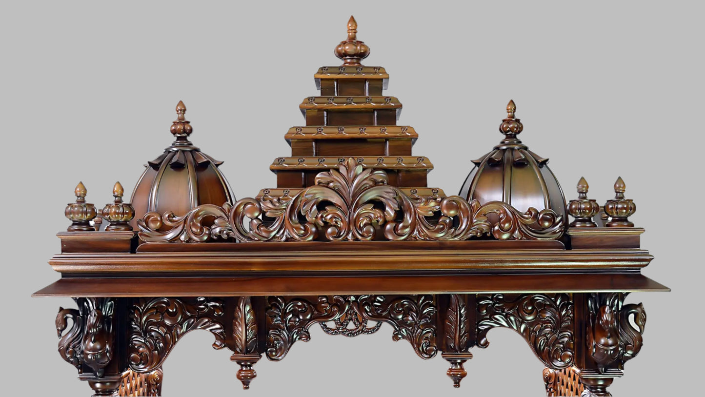 Large Designer Wooden Temple | Wooden Pooja Mandir | Temple With Doors & Drawers | Handmade | Made In India