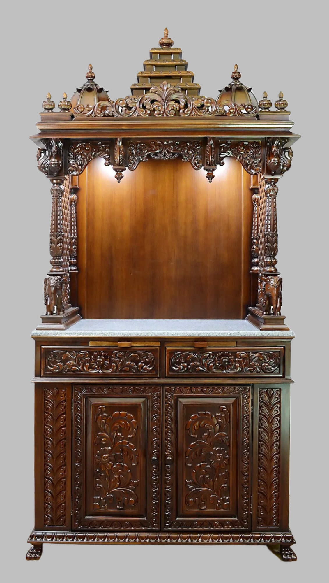 Large Designer Wooden Temple | Wooden Pooja Mandir | Temple With Doors & Drawers | Handmade | Made In India