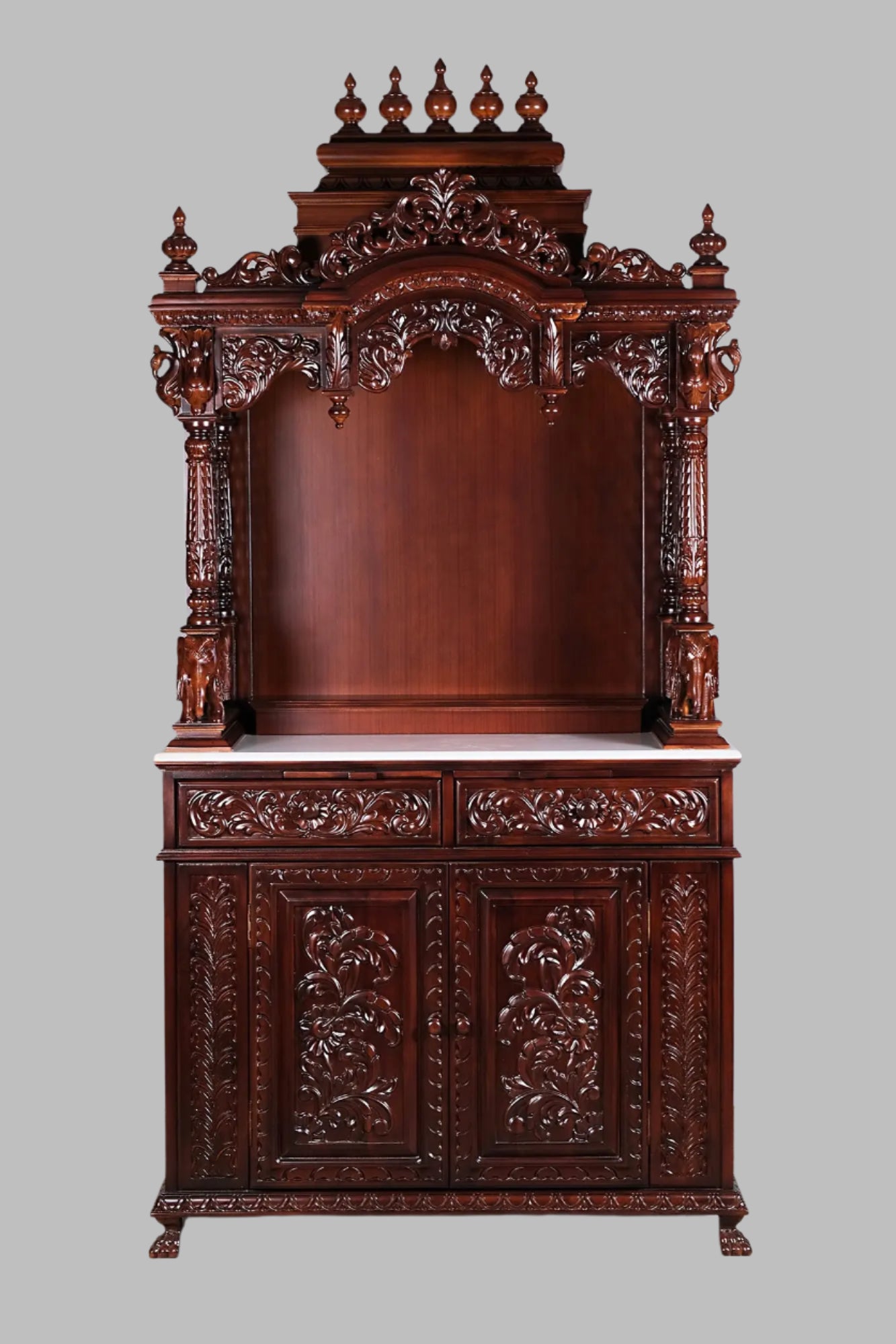 81" Large Designer Wooden Temple | Wooden Pooja Mandir | Temple With Doors & Drawers | Handmade | Made In India