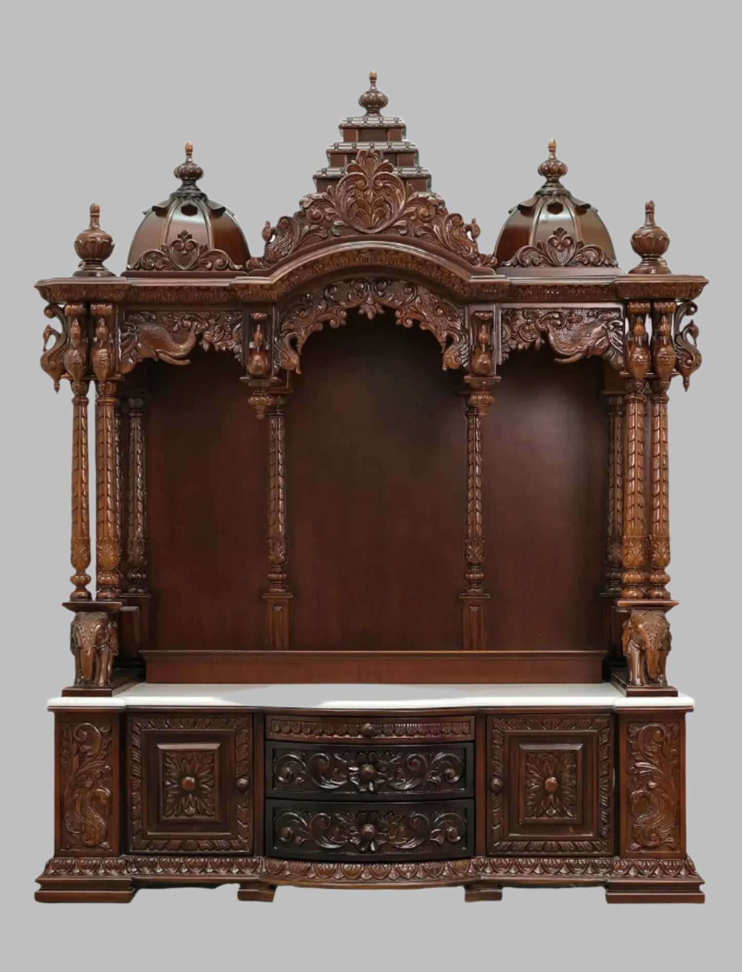 65" Large Designer Wooden Temple | Wooden Pooja Mandir | Temple With Drawers