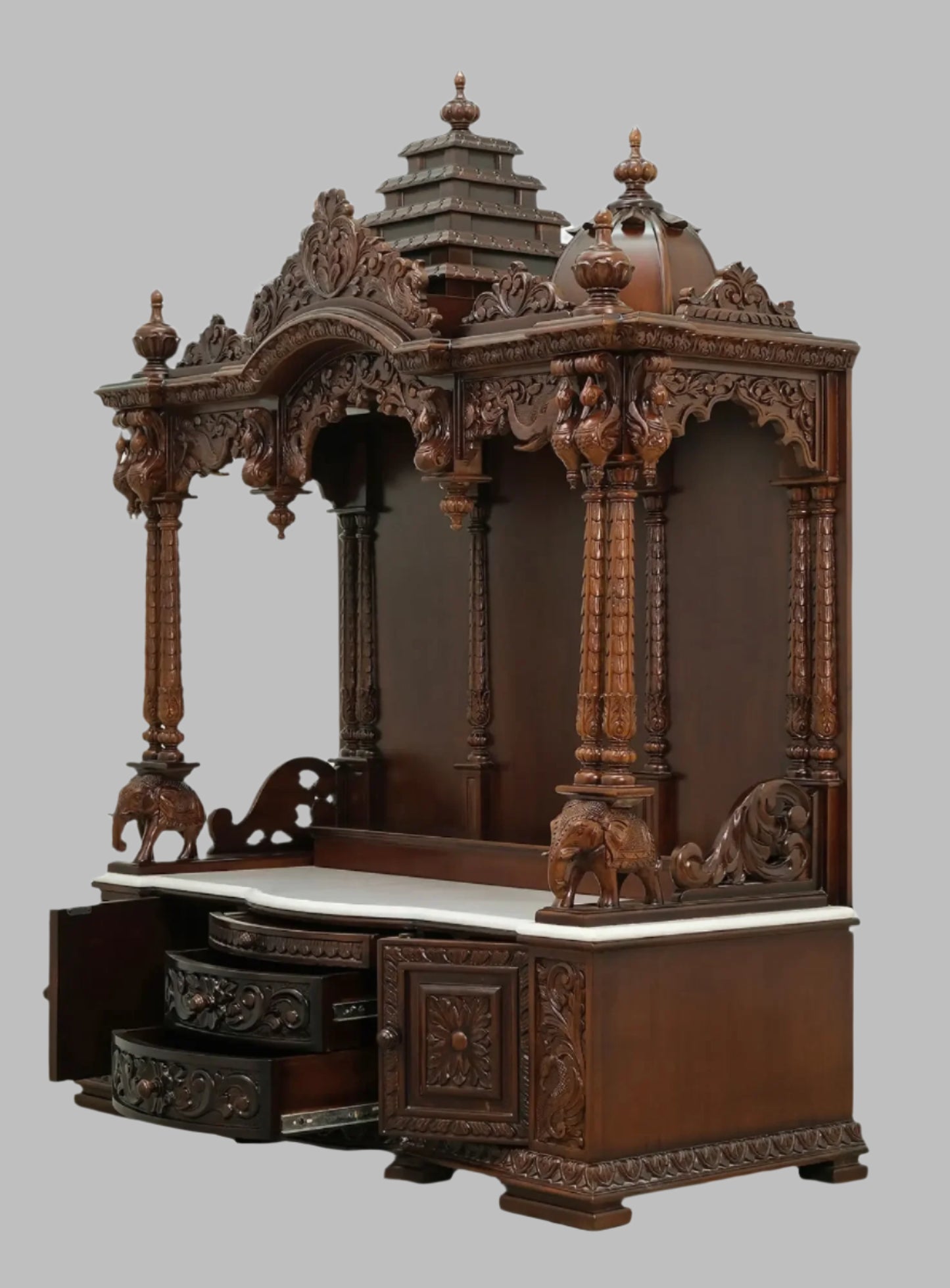 65" Large Designer Wooden Temple | Wooden Pooja Mandir | Temple With Drawers
