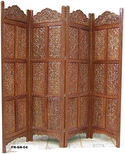 4 Panel Sheesham Wooden Partitions Room Dividers Screen Separators for Living Room Wooden Room Divider Partition Wooden Screen Wooden Separator Home & Kitchen